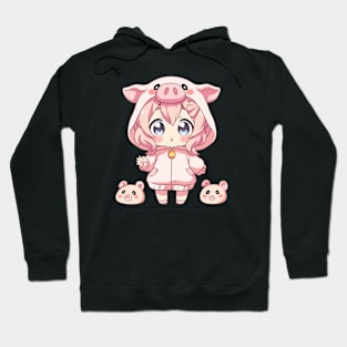 Cute manga girl with little piglets Hoodie